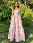 Shop 2026 ANNAKOO Spaghetti Straps Pink Satin Print A Line Prom Dress Under 178