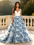 White Satin V Neck Tulle 3D Rose Flower Prom Dress