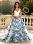 White Satin V Neck Tulle 3D Rose Flower Prom Dress
