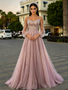 Shop 2026 ANNAKOO Spaghetti Straps Cold Shoulder A Line Pink Long Sleeve Prom Dress Under 259