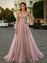 Shop 2026 ANNAKOO Spaghetti Straps Cold Shoulder A Line Pink Long Sleeve Prom Dress Under 259
