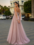 Shop 2026 ANNAKOO Spaghetti Straps Cold Shoulder A Line Pink Long Sleeve Prom Dress Under 259