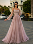 Shop 2026 ANNAKOO Spaghetti Straps Cold Shoulder A Line Pink Long Sleeve Prom Dress Under 259