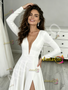 Long Sleeve Spandex V Neck A Line Wedding Dress – Comfortable & Flattering for All-Day Wear
