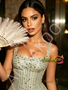 Straps Green Beading Trumpet Mermaid Sparkle Prom Dress