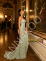 Straps Green Beading Trumpet Mermaid Sparkle Prom Dress