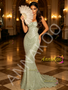 Straps Green Beading Trumpet Mermaid Sparkle Prom Dress