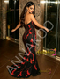 Red Strapless Tulle Trumpet Mermaid Beading Prom Dress
