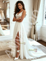 Lace V Neck A Line Chiffon Sleeve Wedding Dress With Slit