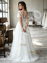 Sheer Scoop A Line Tulle Cap Sleeve Wedding Dress With Slit