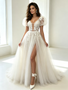 Shop 2026 ANNAKOO Puffy Sleeve Tulle Lace A Line Wedding Dress With Slit Under 198