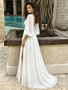Long Sleeve Chiffon Deep V Neck A Line Wedding Dress With Slit