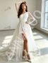 Shop 2026 ANNAKOO Asymmetrical Long Sleeve Tulle A Line White Wedding Dress With Slit Under 198