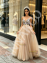 Champagne Strapless Beading Colorful A Line Tulle Prom Dress