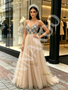 Champagne Strapless Beading Colorful A Line Tulle Prom Dress