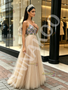 Champagne Strapless Beading Colorful A Line Tulle Prom Dress