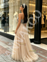Champagne Strapless Beading Colorful A Line Tulle Prom Dress
