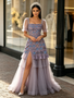 Shop 2026 ANNAKOO Square Short Sleeve Beading Tulle Purple Prom Dress Under 229