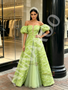 Shop 2026 ANNAKOO Tulle Puffy Sleeve Rose A Line Sheer Green Prom Dress Under 229