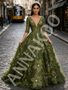 Shop 2026 ANNAKOO Olive Green Half Sleeve V Neck Rose Beading Tulle Prom Dress Under 349