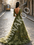 Shop 2026 ANNAKOO Olive Green Half Sleeve V Neck Rose Beading Tulle Prom Dress Under 349