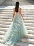 Shop 2026 ANNAKOO Pink & Green Tulle Flower A Line V Neck Prom Dress Under 239
