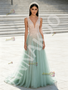 Shop 2026 ANNAKOO Pink & Green Tulle Flower A Line V Neck Prom Dress Under 239