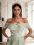 Light Green Tulle Sequin Off The Shoulder A Line Prom Dress