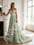 Light Green Tulle Sequin Off The Shoulder A Line Prom Dress