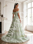 Light Green Tulle Sequin Off The Shoulder A Line Prom Dress