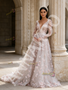 Long Sleeve Sequin Floral V Neck Pink Tulle Prom Dress