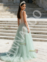 Light Green Tulle Pink Appliques A Line Prom Dress