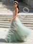 Light Green Tulle Pink Appliques A Line Prom Dress