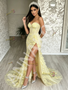 Shop 2026 ANNAKOO Yellow Leaf Flowers Sweetheart Trumpet Mermaid Prom Dress With Slit Under 298