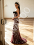 Shop 2026 ANNAKOO Burgundy Strapless Tulle Beading Mesh Sheath Column Prom Dress Under 359