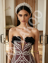 Shop 2026 ANNAKOO Burgundy Strapless Tulle Beading Mesh Sheath Column Prom Dress Under 359