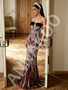 Shop 2026 ANNAKOO Burgundy Strapless Tulle Beading Mesh Sheath Column Prom Dress Under 359