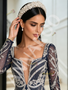 Shop 2026 ANNAKOO Navy Blue Square Long Sleeve Trumpet Mermaid Beading Prom Dress With Slit Under 359