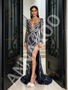 Shop 2026 ANNAKOO Navy Blue Square Long Sleeve Trumpet Mermaid Beading Prom Dress With Slit Under 359
