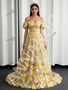 Shop 2026 ANNAKOO Off The Shoulder Yellow Lace Floral A Line Prom Dress Under 269