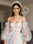 Shop 2026 ANNAKOO Rainbow Tulle Long Sleeve A Line Prom Dress With Slit Under 198