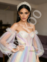 Shop 2026 ANNAKOO Rainbow Tulle Long Sleeve A Line Prom Dress With Slit Under 198