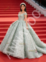 Green Off The Shoulder Ball Gown Flowers Sequin Tulle Prom Dress