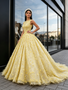 Shop 2026 ANNAKOO Bateau Ball Gown Yellow Tulle Floral Sequin Prom Dress Under 398