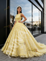Shop 2026 ANNAKOO Bateau Ball Gown Yellow Tulle Floral Sequin Prom Dress Under 398