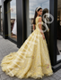 Shop 2026 ANNAKOO Bateau Ball Gown Yellow Tulle Floral Sequin Prom Dress Under 398