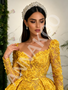 Shop 2026 ANNAKOO Yellow V Neck Trumpet Mermaid Detachable Train Rose Beading Prom Dress Under 498