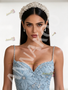 Shop 2026 ANNAKOO Light Blue Spaghetti Straps Tulle Rose Beading Sheath Column Prom Dress With Slit Under 298