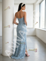 Shop 2026 ANNAKOO Light Blue Spaghetti Straps Tulle Rose Beading Sheath Column Prom Dress With Slit Under 298