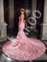 Shop 2026 ANNAKOO Pink Spaghetti Straps Flower Beading Sweep Train Trumpet Mermaid Prom Dress Under 398